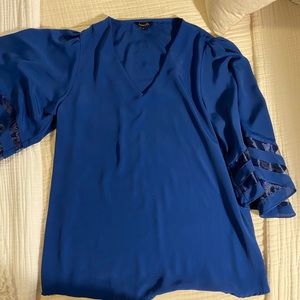 Amaryllis Blue Flutter Sleeve Blouse